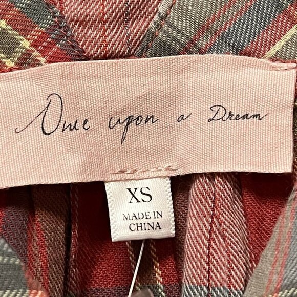 ONCE UPON A DREAM  Women's Blouse Top Button Up V-Neck Long Sleeves Plaid Red XS - Picture 6 of 6